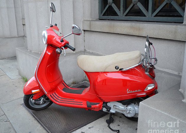 Paris Red Vespa Auto Scooter - French Red Vespa - Cherry Red Parisian Vespa Greeting Card for Sale by Kathy Fornal