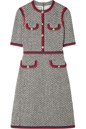 Gucci | Grosgrain-trimmed cotton-blend tweed mini dress | NET-A-PORTER.COM