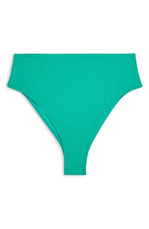 Topshop Ribbed High Waist Bikini Bottoms green