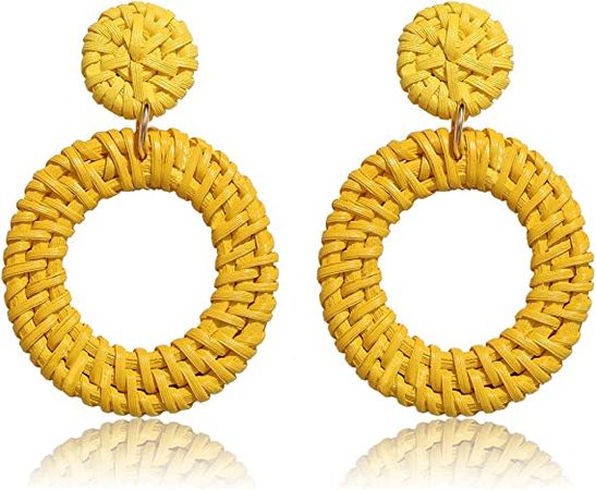 Amazon.com: Woven Rattan Earrings Boho Colored Straw Wicker Braid Drop Dangle Earrings Handmade Circle Hoop Earrings Statement Stud Earrings For Women Girls (Yellow): Clothing, Shoes & Jewelry