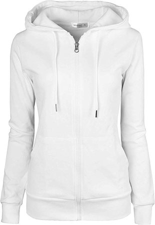 MAJECLO Women's Casual Full-Zip Hooded Lightweight Long Sleeve Sweatshirt (Medium, White) at Amazon Women’s Clothing store
