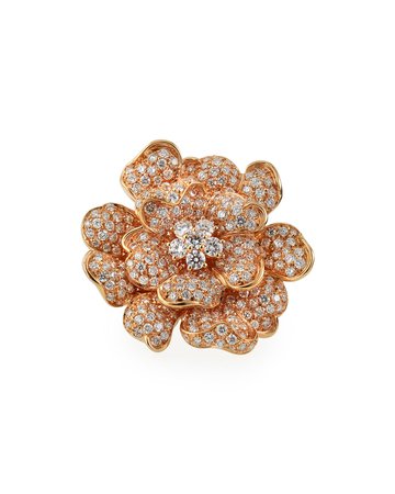 Leo Pizzo 18k Rose Gold Pave Diamond Large Flower Ring
