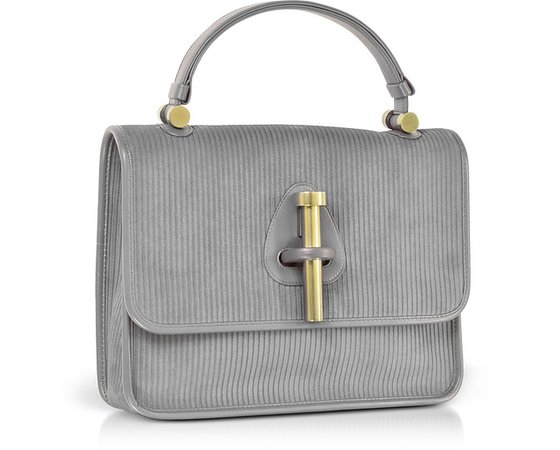 Rodo Gray Striped Suede and Leather Satchel Bag at FORZIERI