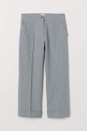 Wide-cut Linen-blend Pants - Turquoise