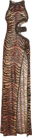 Sequined Tiger Cutout Gown