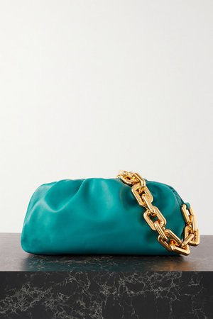 The Chain Pouch Gathered Leather Clutch - Teal