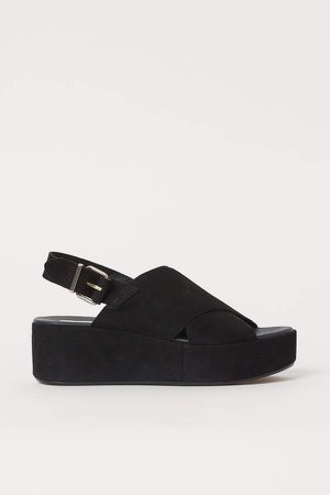 Suede Platform Sandals - Black