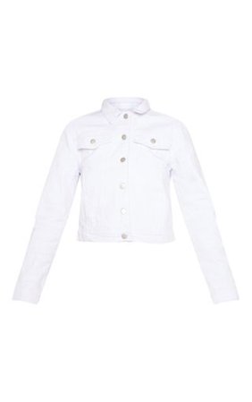 Cropped White Denim Jacket | Denim | PrettyLittleThing