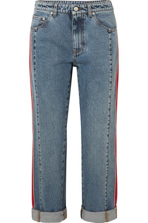 Alexander McQueen | Striped grosgrain-trimmed boyfriend jeans | NET-A-PORTER.COM