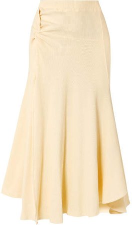 Net Sustain Honey Ain't Home Knotted Ribbed Stretch-cotton Jersey Midi Skirt - Ecru