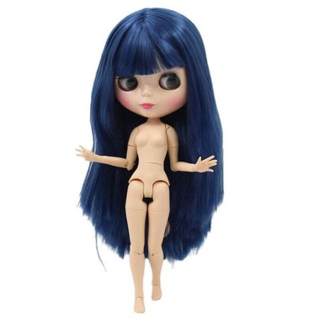 Neo Blythe Doll with Blue Hair, Natural Skin, Shiny Cute Face & Factory Jointed Body