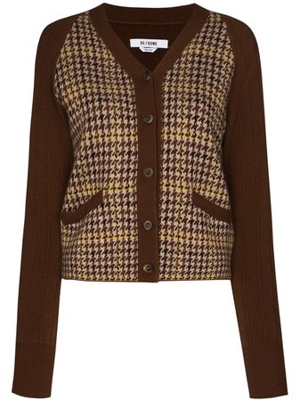 Shop brown & neutral RE/DONE houndstooth panelled knit cardigan with Express Delivery - Farfetch