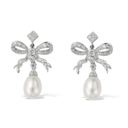 A pair of cultured pearl and diamond bow earrings - Bentley & Skinner (Bond Street Jewellers)