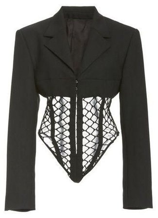 black fishnet blazer bodysuit