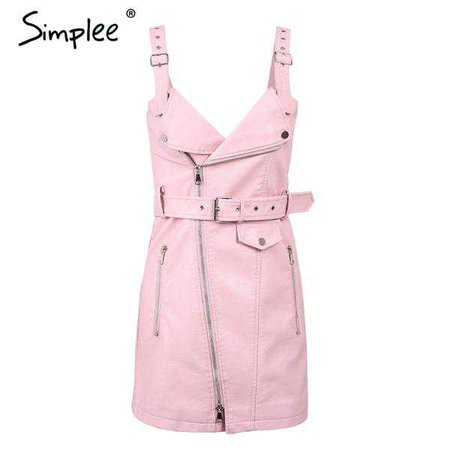 Pink PU Leather Mini Dress