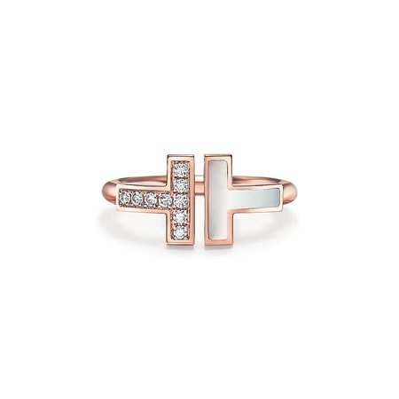 Tiffany T diamond and mother-of-pearl wire ring in 18k rose gold. | Tiffany & Co.