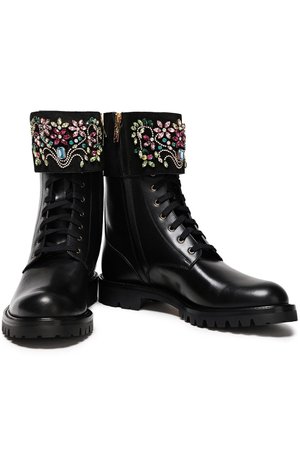 Black Buckled embellished leather and suede ankle boots | Sale up to 70% off | THE OUTNET | RENE' CAOVILLA | THE OUTNET
