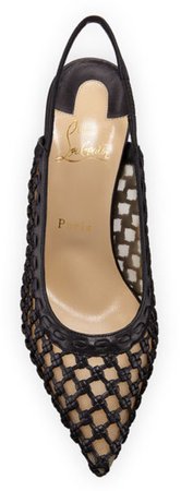 $ 995.00 Christian Louboutin's slingback pumps are constructed in Italy of black woven leather and beige mesh