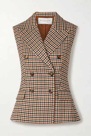 Beige Double-breasted checked wool-blend gabardine vest | Michael Kors Collection | NET-A-PORTER