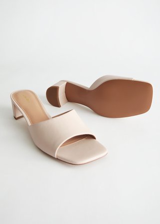 Heeled Leather Square Toe Sandal - White - Heeled sandals - & Other Stories US