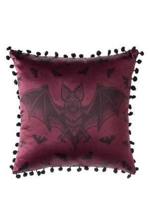 Bat Attack Burgundy Red Gothic Cushion by Sourpuss | Gifts &