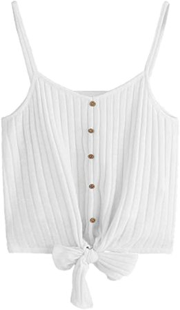 SheIn Women's V Neck Tie Knot Front Ribbed Knit Sleeveless Cami Tank Crop Top at Amazon Women’s Clothing store