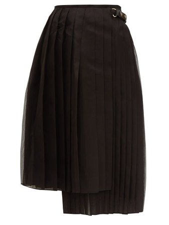 Fendi - Pleated Silk-organza Midi Skirt Black