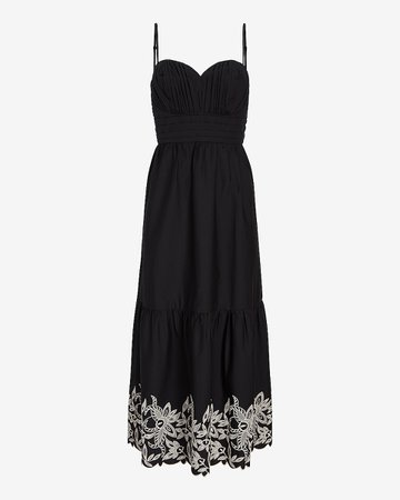 Embroidered Ruched Poplin Midi Dress | Express