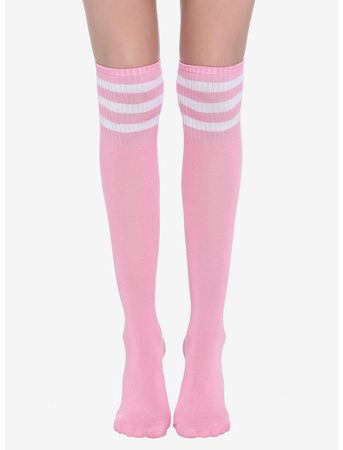 Pink & White Varsity Stripe Knee-High Socks | Hot Topic
