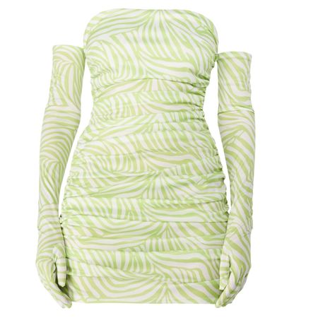 Green Zebra Ruched Cupid Mini Dress & Gloves | Miscreants | Wolf & Badger