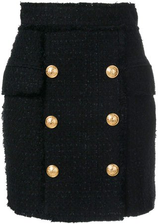tweed embossed-button skirt