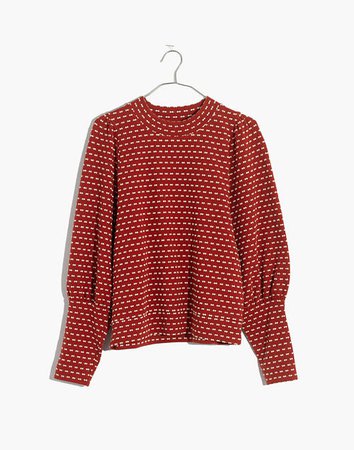 Puff-Sleeve Mockneck Top in Bow-Tie Jacquard