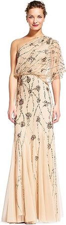 Amazon.com: Adrianna Papell Women's One Shoulder Beaded Dress : Clothing, Shoes & Jewelry