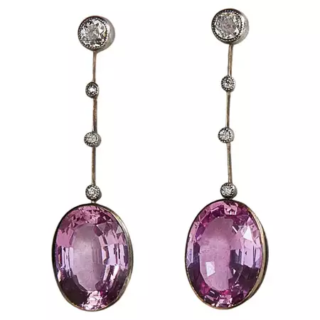 Edwardian Pink Topaz and Diamond Earrings For Sale at 1stDibs