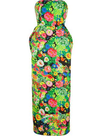 rosie assoulin floral print strapless dress