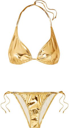 Pamela Metallic Stretch-pvc Bikini - Gold