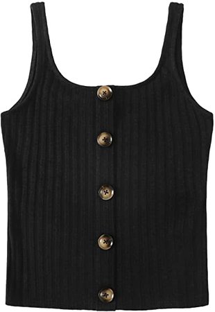 SweatyRocks Women's Sleeveless Vest Button Front Crop Tank Top Ribbed Knit Belly Shirt (Small, Black-3) at Amazon Women’s Clothing store