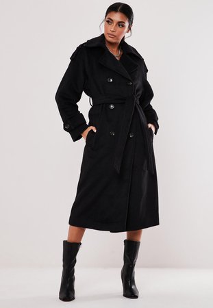 Black Belted Oversized Trench Coat | Missguided