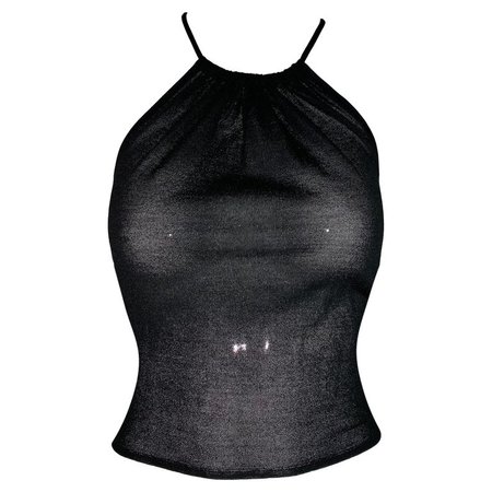 2001 Gucci by Tom Ford Sheer Black Silk Knit Backless Halter Crop Top For Sale at 1stdibs