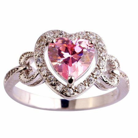 Silver Pink Heart Ring