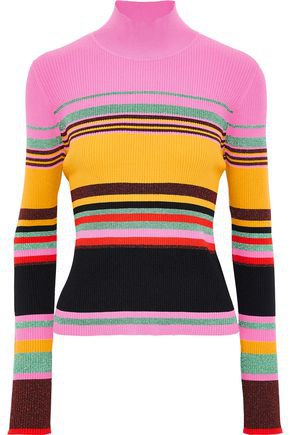 Dara metallic striped ribbed-knit turtleneck sweater | DIANE VON FURSTENBERG | Sale up to 70% off | THE OUTNET