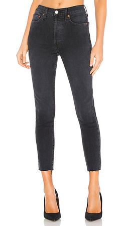 RE/DONE Originals High Rise Ankle Crop in Faded Black | REVOLVE