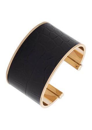 Lauren Ralph Lauren Gold Tone Black Wide Croc Cuff Bracelet