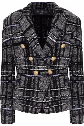 Double-breasted metallic checked knitted blazer | BALMAIN | Sale up to 70% off | THE OUTNET