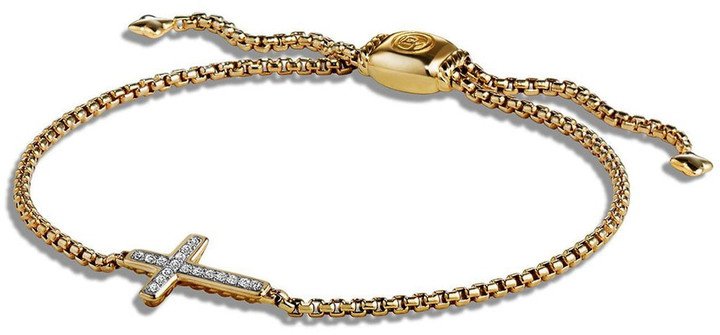 Petite Pave Cross Bracelet with Diamonds in 18K Gold