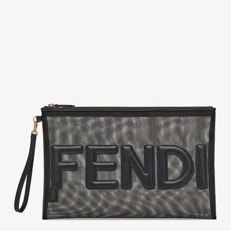 Black micro-mesh pouch - LARGE FLAT POUCH | Fendi