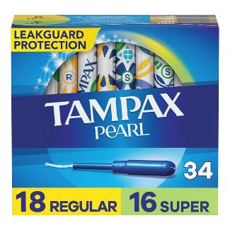 Tampax Pearl Tampons Regular/super Absorbency With Leakguard Braid -duo Pack - Unscented - 34ct : Target