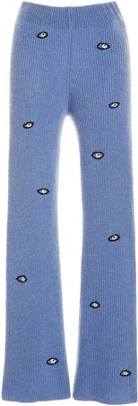 The Elder Statesman Embroidered Eyes Ribbed Cashmere Pants