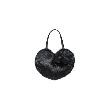 black faux fur heart bag