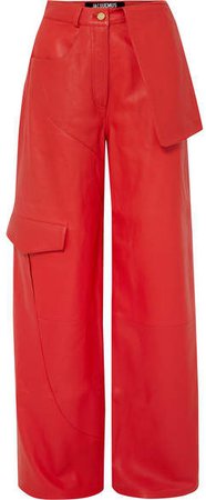Le Pantalon De Nîmes Leather Wide-leg Pants - Red